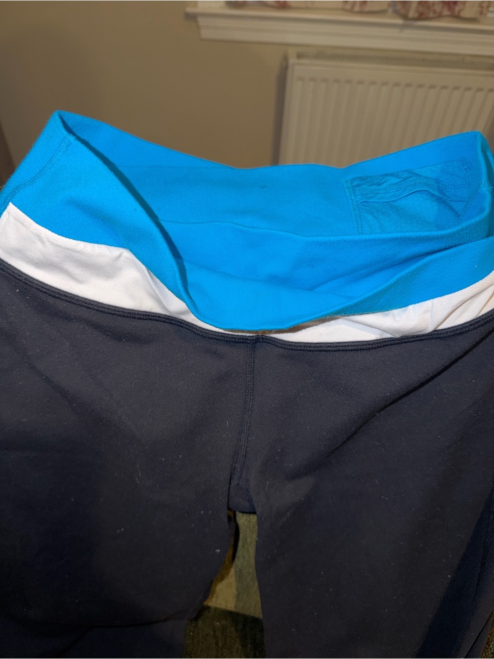lululemon athletica Black Leggings with Blue and White Waistband